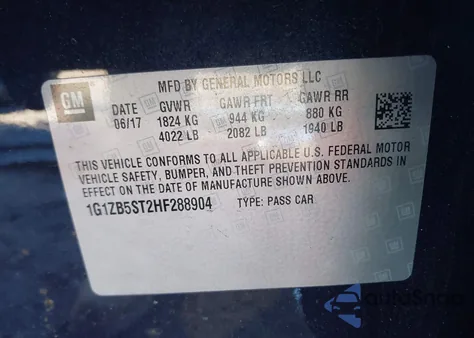 2017 Chevrolet Malibu Ls из США, поврежденный, VIN 1G1ZB5ST2HF288904